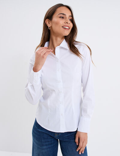 Chemise cintrée en popeline stretch blanc femme
