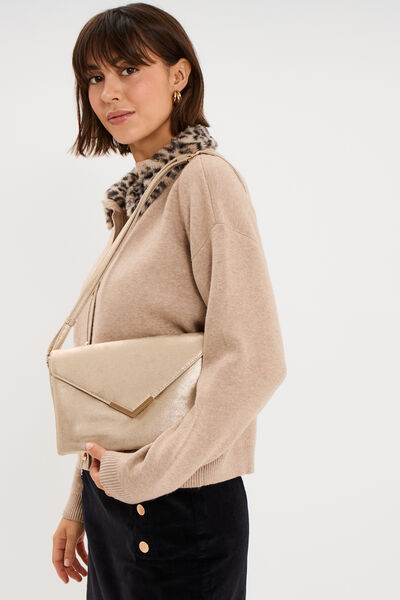 Sac pochette bandouli&egrave;re ajustable couleur or femme