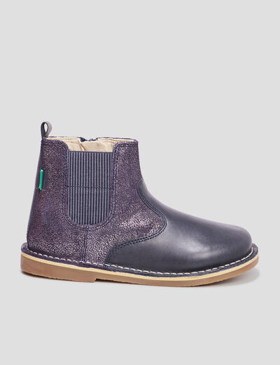 Bottines irisées en cuir Kickers Maelio bleu marine fille