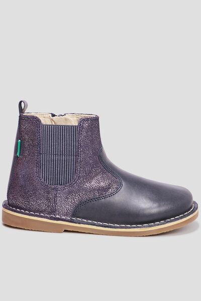 Bottines irisées en cuir Kickers Maelio bleu marine fille