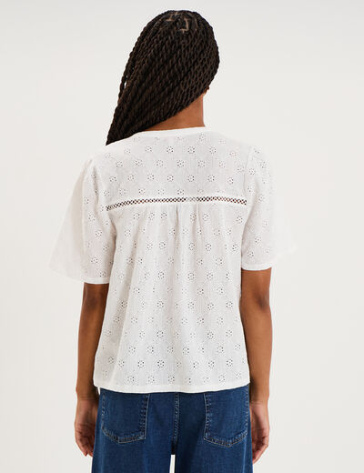 Blouse broderie anglaise manches courtes blanc femme