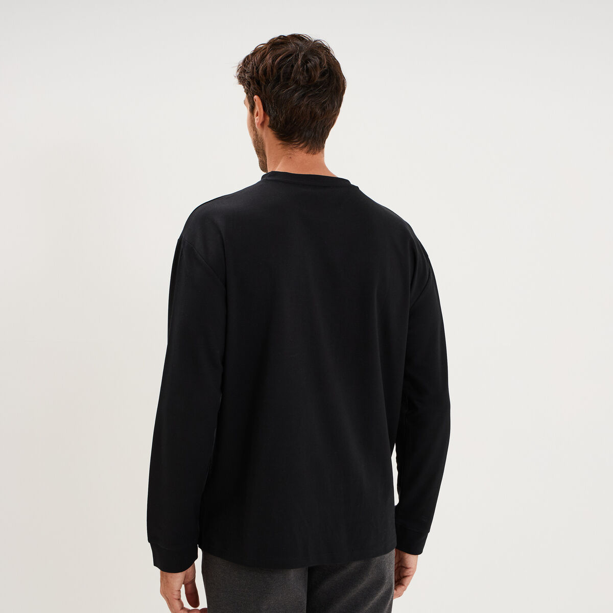 T-shirt col rond manches longues noir homme