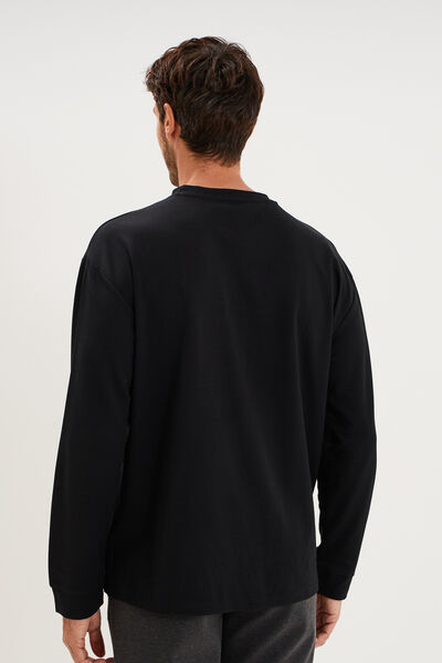 T-shirt col rond manches longues noir homme
