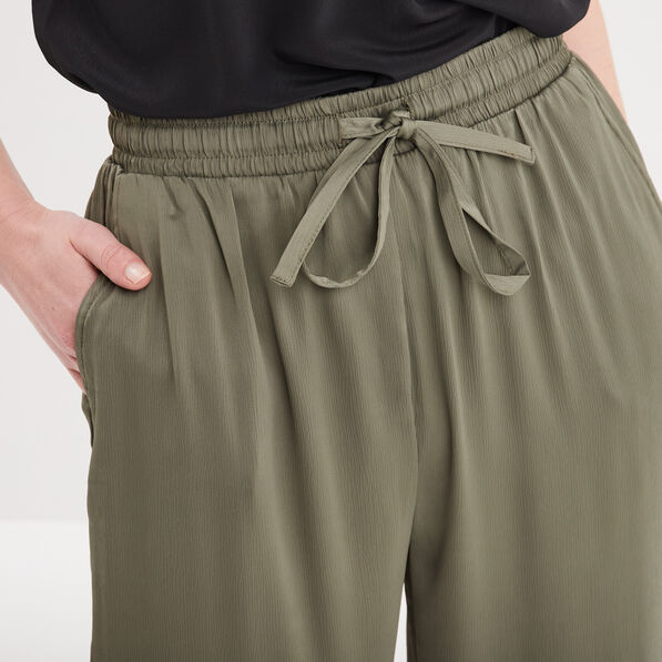 Pantalon fluide taille élastiquée vert kaki femme