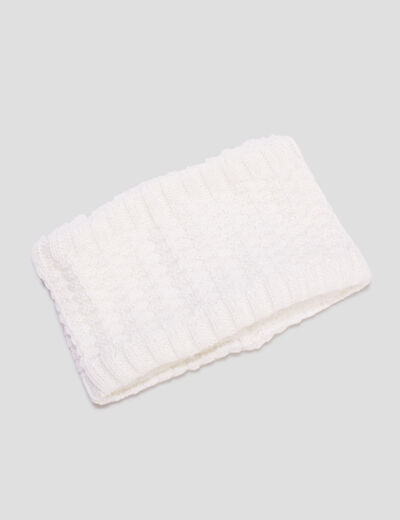 Tour de cou tricot&eacute; doublure laine ivoire b&eacute;b&eacute; fille