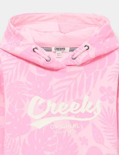 Sweat hoodie 1 poche &agrave; capuche rose fille