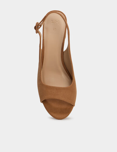 Sandales slingback su&eacute;dine bouts ouverts marron femme