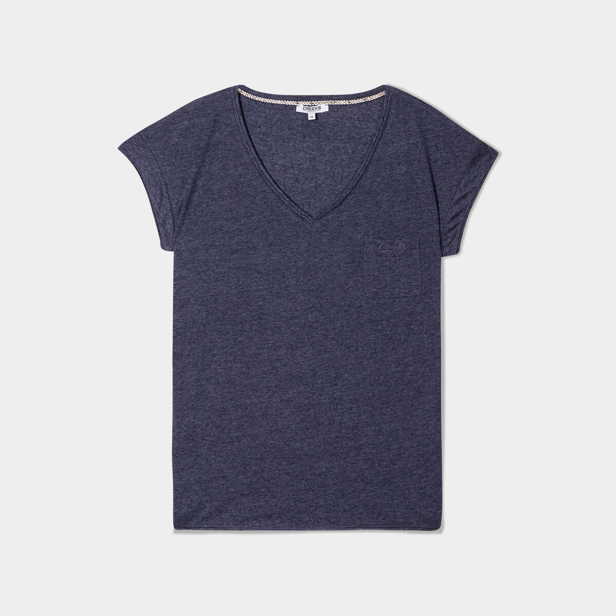 T-shirt col v poche poitrine Creeks bleu marine femme