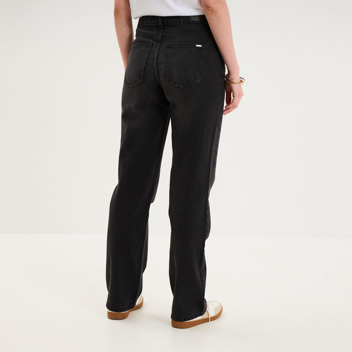 Jean droit taille basse coton denim noir femme