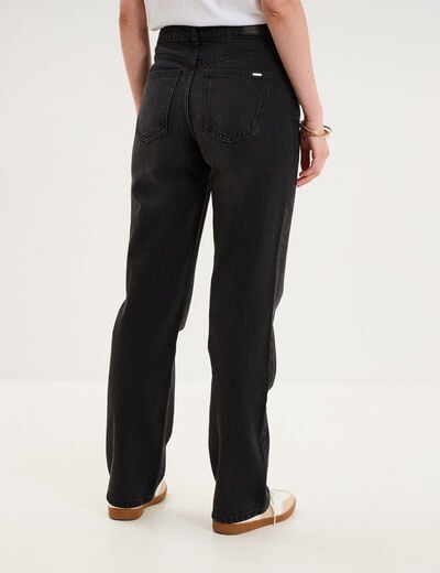 Jean droit taille basse coton denim noir femme