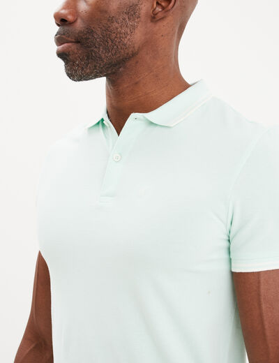 Polo manches courtes bords contrastés vert pastel homme