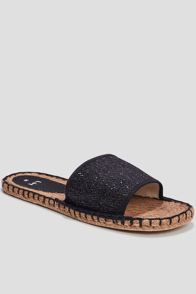 Mules détails cordes noir femme