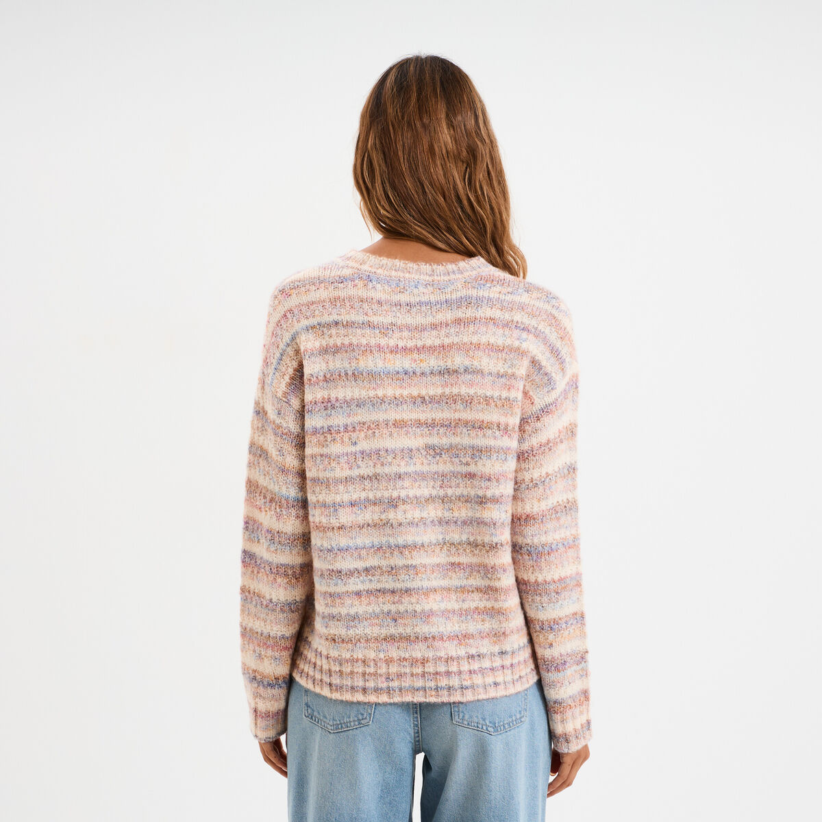 Pull droit col rond manches longues multicolore femme