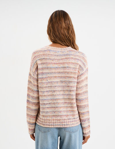 Pull droit col rond manches longues multicolore femme