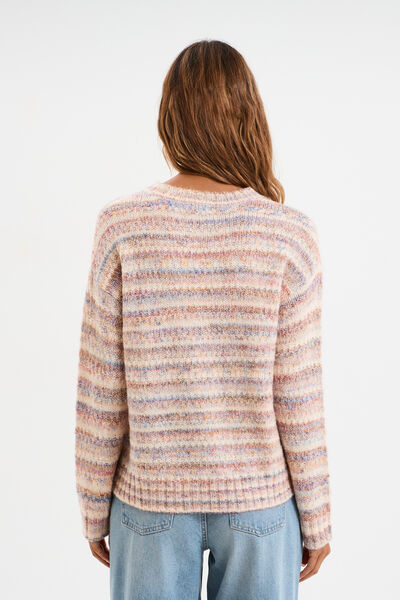Pull droit col rond manches longues multicolore femme