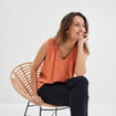 Débardeur épaules macramé col en V orange corail femme