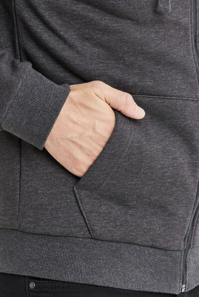 Sweat zippé à capuche gris foncé homme
