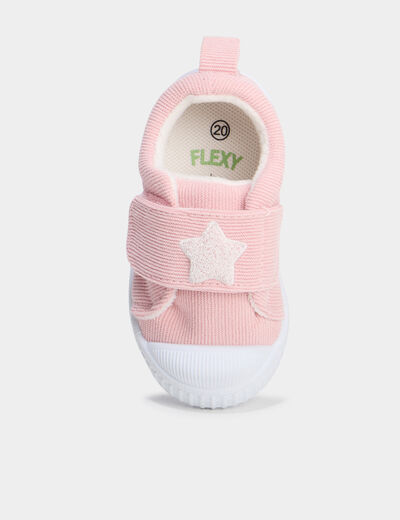 Tennis basses &agrave; scratchs semelle souple rose b&eacute;b&eacute; fille