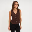 Veston gaufr&eacute; ajust&eacute; boutonn&eacute; col en V marron fonc&eacute; femme