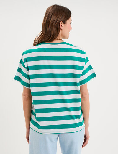 T-shirt droit &agrave; manches courtes coton vert canard femme