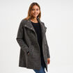 Manteau droit mi-long col montant doubl&eacute; gris fonc&eacute; femme