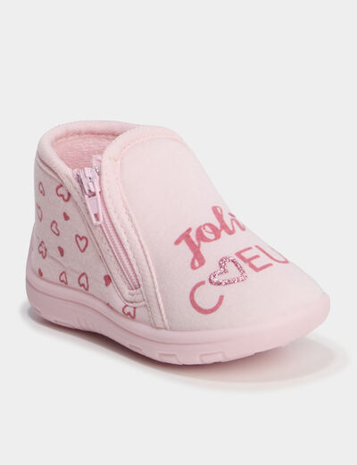Chaussons bottillons zipp&eacute;s rose b&eacute;b&eacute; fille