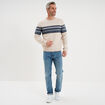 Pull jacquard col rond manches longues beige homme