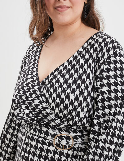 Robe patineuse col cache-coeur Modavista ecru femme grande taille
