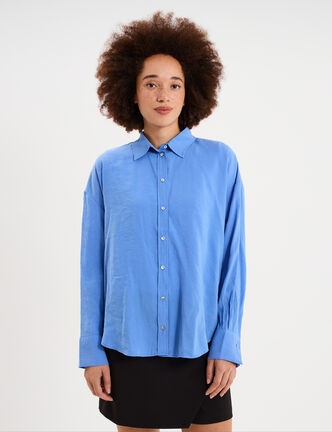 Chemise fluide manches longues oversize bleu electrique femme