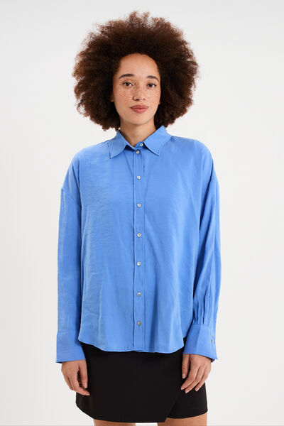 Chemise fluide manches longues oversize bleu electrique femme