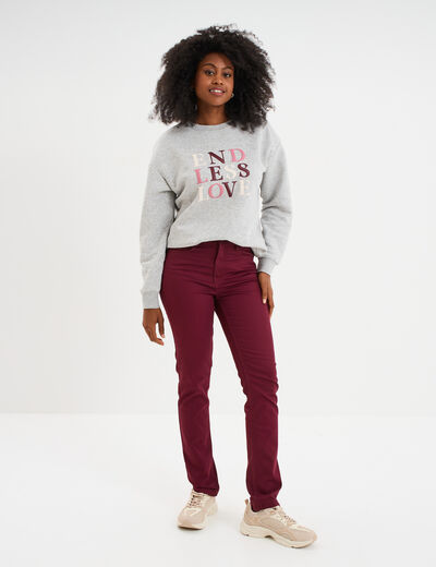 Pantalon slim en coton elasthanne bordeaux femme