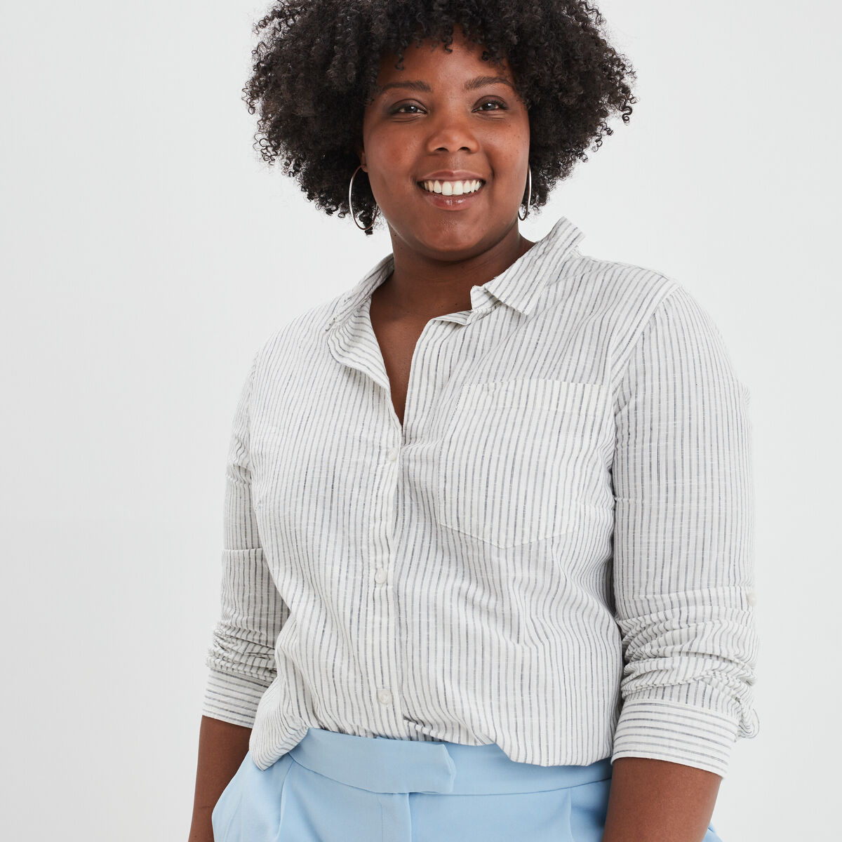Chemise manches retroussables longues ecru femme grande taille