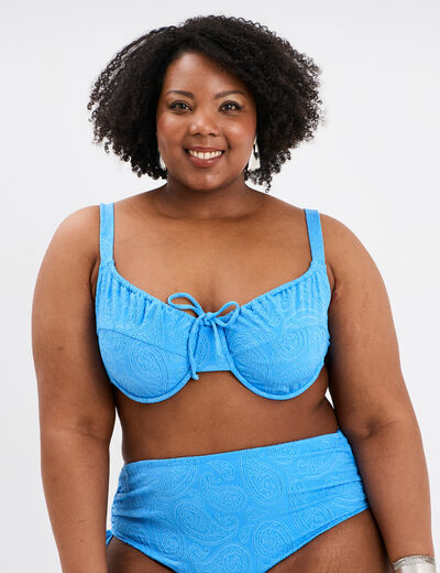 Haut de maillot de bain avec fronces bleu femme grande taille