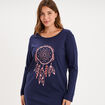 Chemise de nuit courte manches longues bleu marine femme grande taille