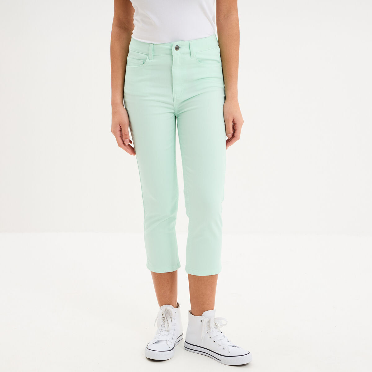 Pantalon capri slim twill 5 poches vert clair femme