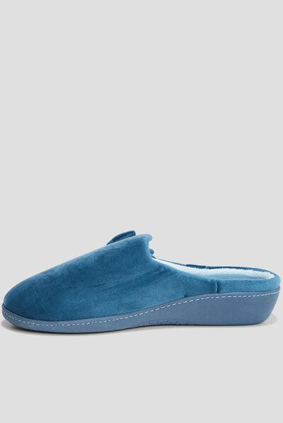 Chaussons mules velours Isotoner bleu canard femme