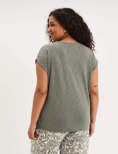 T-shirt avec strass manches courtes vert kaki femme grande taille