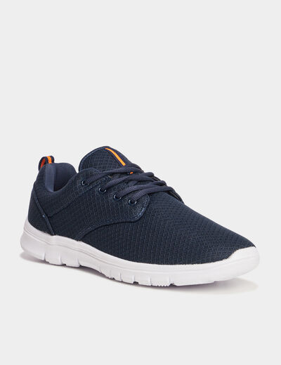 Baskets plates running crant&eacute;es bleu marine homme