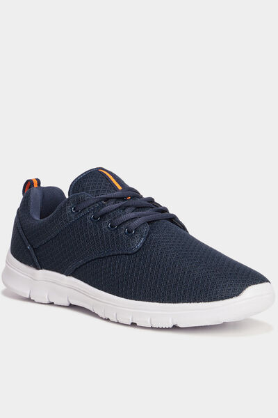 Baskets plates running crant&eacute;es bleu marine homme