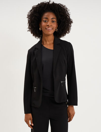 Blazer poches zipp&eacute;es manches longues noir femme
