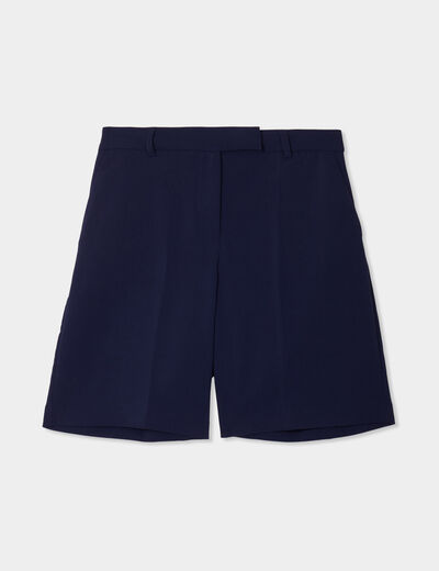 Short droit à pinces effet toile bleu marine femme