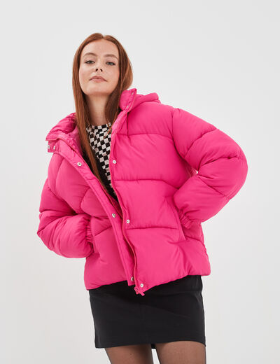 Doudoune oversize à capuche rose fushia femme