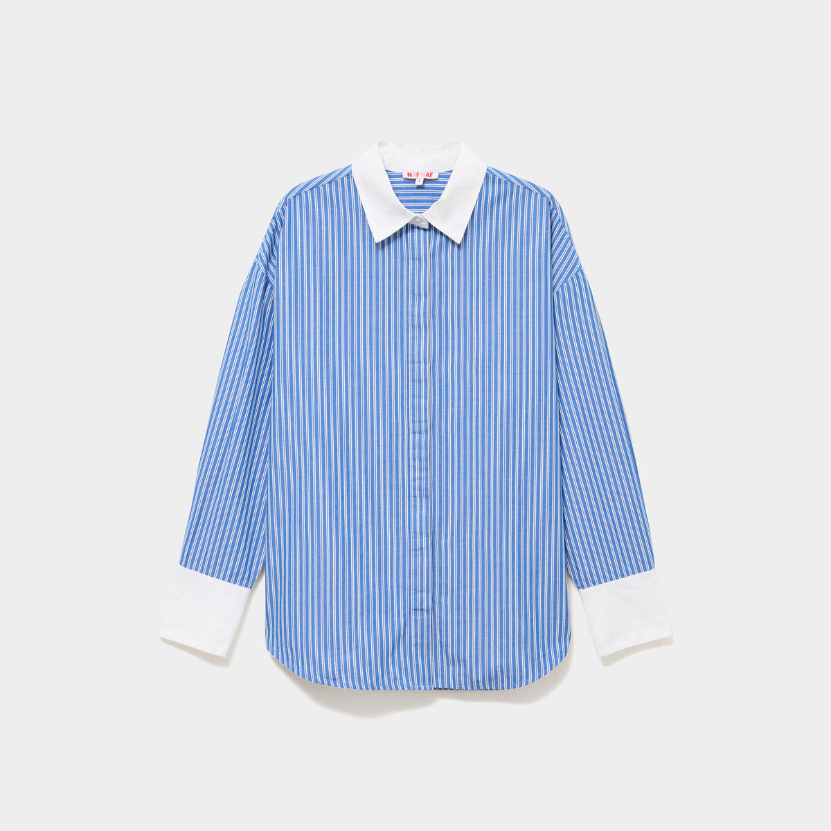 Chemise droite manches longues coton bleu femme