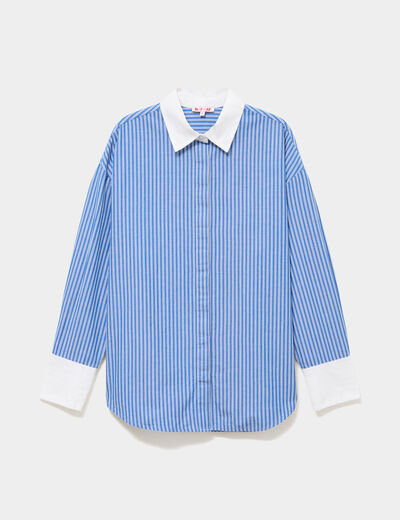 Chemise droite manches longues coton bleu femme
