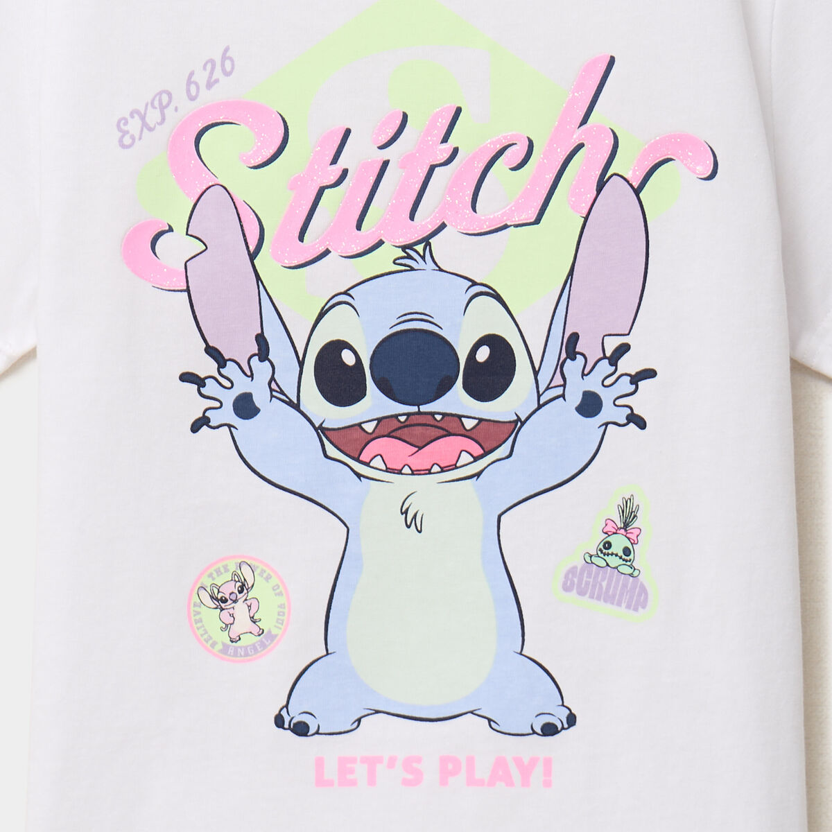 T-shirt manches courtes coton Stitch blanc fille
