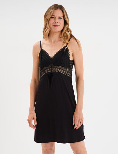 Nuisette courte avec dentelle noir femme