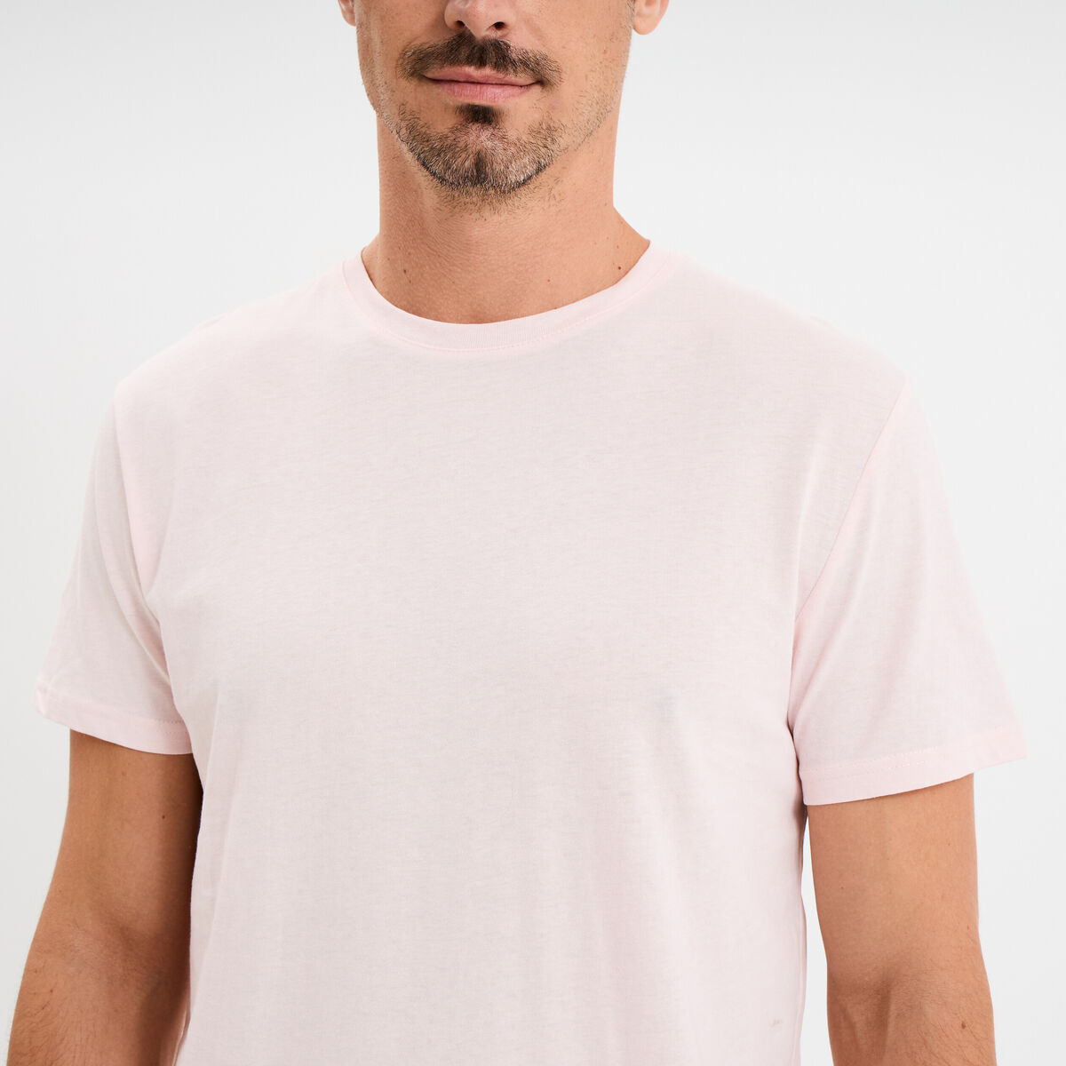 T-shirt droit en coton manches courtes rose clair homme