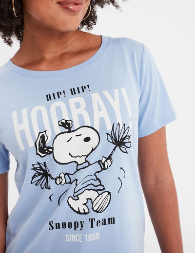 T-shirt manches courtes coton Snoopy bleu femme