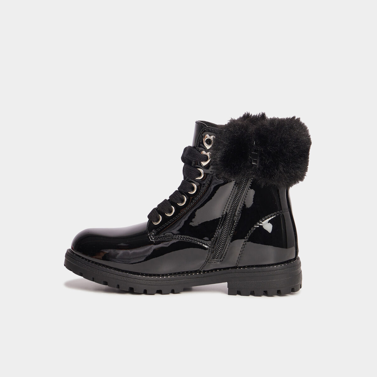 Bottines vernies bords fourrés noir fille