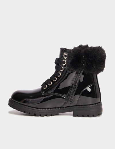 Bottines vernies bords fourrés noir fille